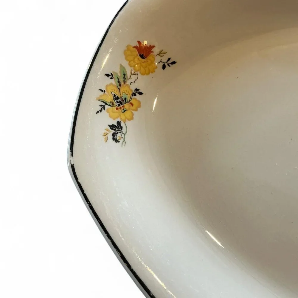 Vintage Homer Laughlin yellow floral oval serving‎ plate platter